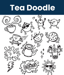 Cute Tea Doodles Clipart Pack | Hand Drawn Tea Time Elements | Vector Collection