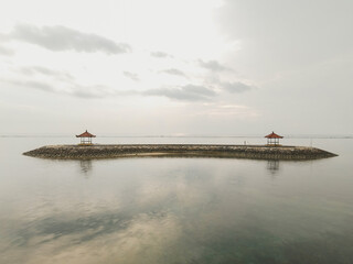 The Aerial Photography of Sanur Beach in Sunrise, Bali, Indonesia