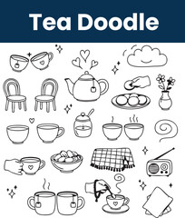Tea Doodle Illustration Set | Cute Hand Drawn Tea Icons | Warm Beverage Vector