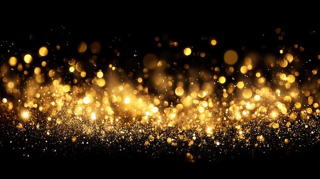 glitter-like particles drifting across a dark background, each spot softly lit and partially blurred to simulate gentle motion, elegant composition with minimalistic approach and generous empty 