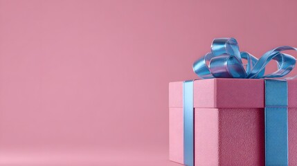 pink gift box with blue ribbon