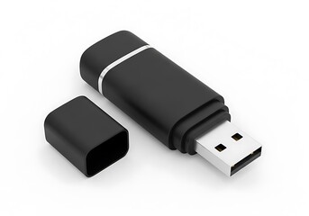 Black usb flash drive with cap isolated on white