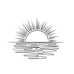 Minimalist hand drawn sketch of a sun setting over rippling water