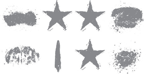 Vintage hand drawn star set with retro grunge and punk design.  Hand drawn geometric scribble shapes, doodle starburst, modern retro grunge punk halftone stickers.