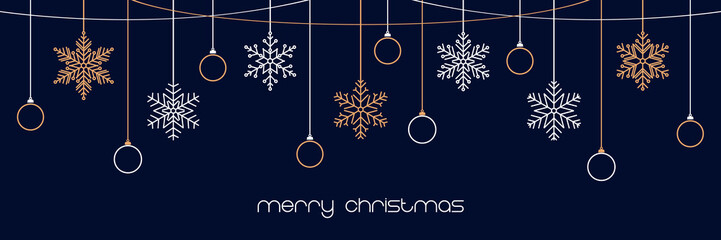 christmas greeting banner with hanging snowflakes vector illustration