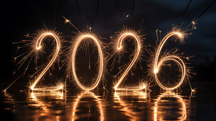 Sparkling light painting of 2026 year New Year celebrations