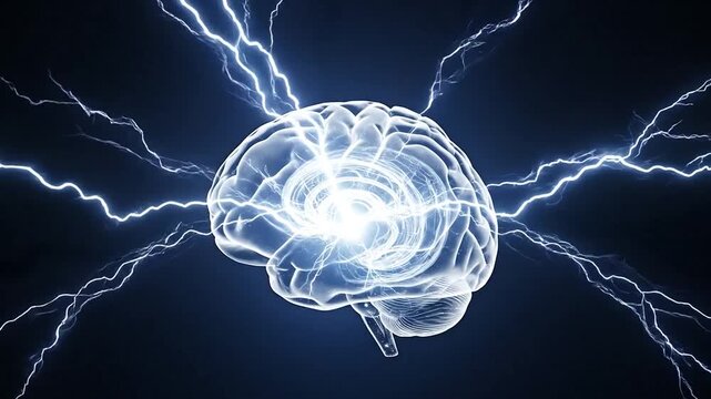 Brainstorming concept: human brain with lightning, idea generation