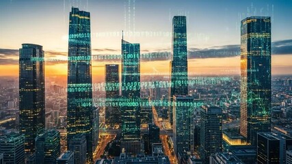 Modern urban skyline with digital connectivity network - Powered by Adobe