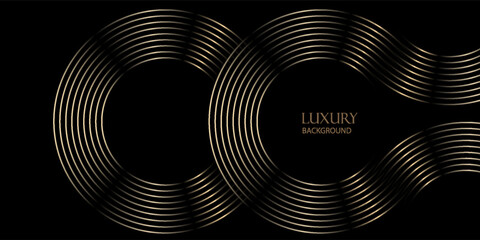 3D golden luxury abstract background overlap layer on dark space with circles lines decoration. Modern graphic design element stripes style concept for web banner, flyer, card, or brochure cover