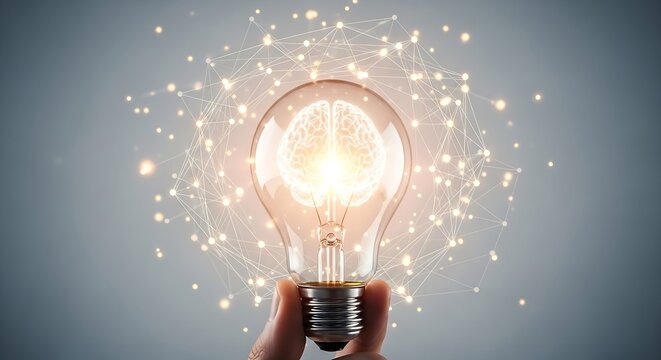 The intersection of human thought and technology, with an illuminated brain connected to a futuristic global network.