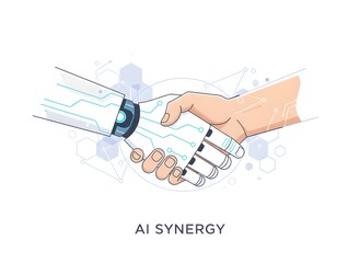 Human and robot handshake representing collaboration, partnership, and future technology advancements, creating a dynamic and innovative business environment