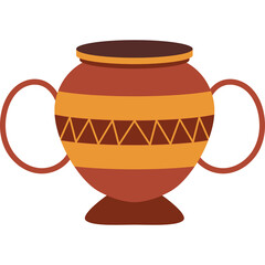 Ancient Greek Amphora Ceramic Vessel With Two Handles Decorated With Geometric Patterns In Earth Tones With A Transparent Background