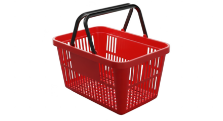 Bright red plastic shopping basket with sturdy handle for groceries and retail illustration