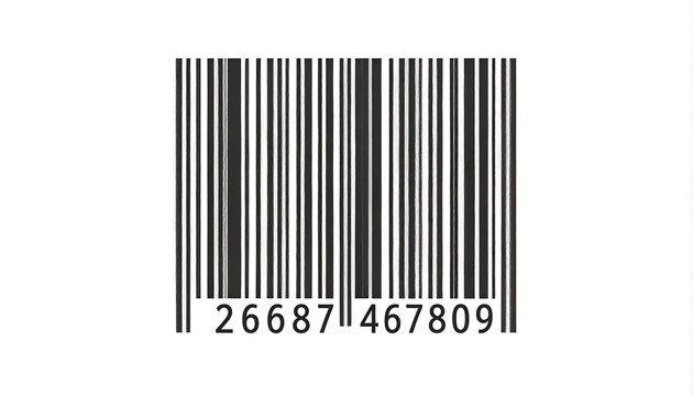 Black and white graphic featuring a vertical barcode and numerical characters