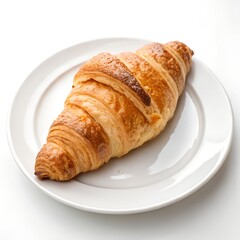 Freshly baked croissant on a white plate isolated on white background