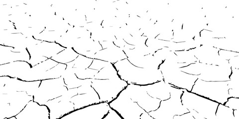 Black and white cracked earth texture showing dry, parched soil surface. Abstract natural background representing drought, climate change, and land degradation. Ideal for design and texture projects.