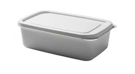 Clean rectangular white plastic food container with lid isolated on dark surface illustration