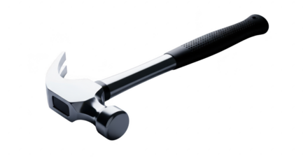 Shiny metal claw hammer with black handle isolated on black illustration