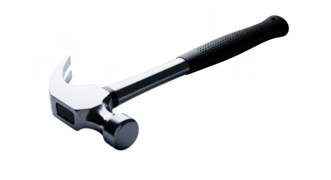 Shiny metal claw hammer with black handle isolated on black illustration