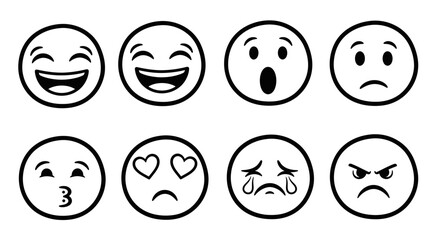 Simple Emotion Faces Icon Set | Black Line Emoji Expressions