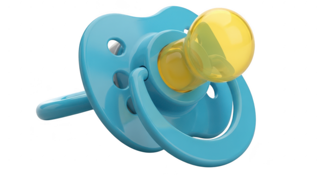 Close up of a blue and yellow baby pacifier soothing comfort for infants illustration