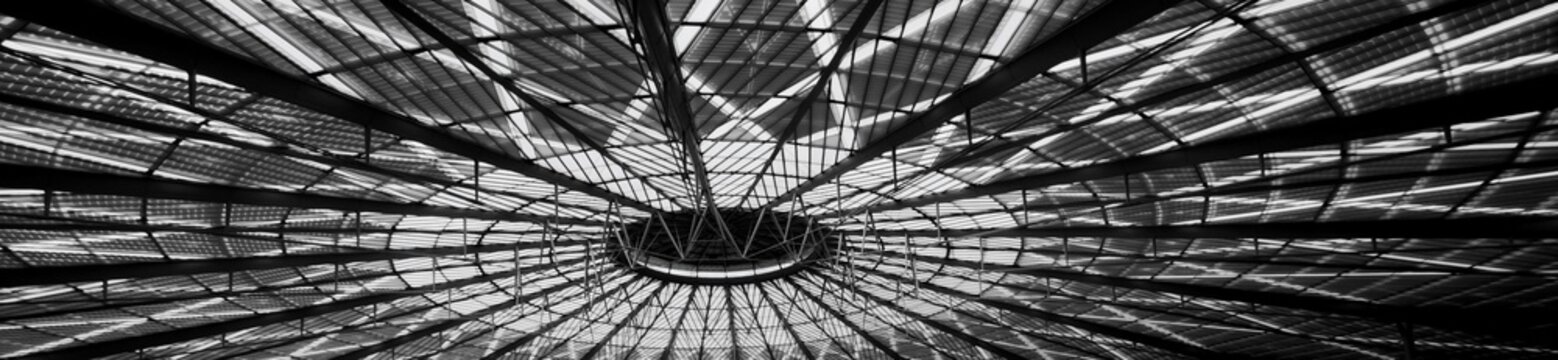 dome ceiling steel beams structure silhouette abstract black and white architecture arena interior background banner