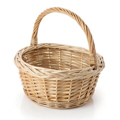 Obraz premium Wicker basket with handle isolated on white background for storage or display
