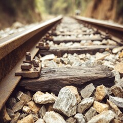 Train Tracks Surrounded by Rocky Terrain in a Scenic Landscape View