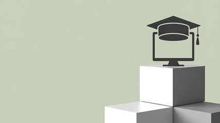 Achieving Academic Excellence Online Education and Computer-Based Graduation Icon on a Podium