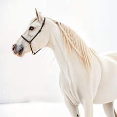 White horse with elegant pose on plain background