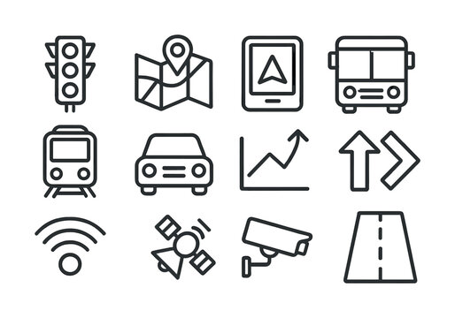 Transportation and navigation icons featuring vehicles and directional symbols