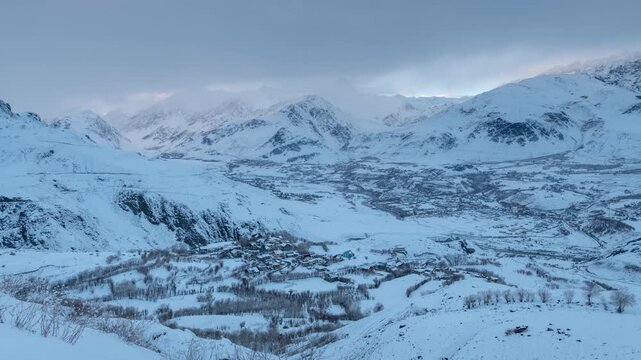 Drass town covered in Snowfall, Drass, Ladakh, India 