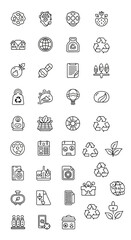 Collection of Outline Icons Representing Environmental Sustainability and Recycling Concepts.