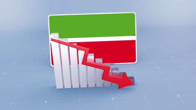Tatarstan Flag and Bar Chart Graph Showing Decreasing Values a Red Arrow Economic Crisis Concept