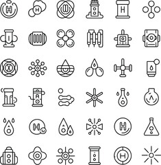 Fototapeta premium Icons of Hydrogen Energy and Scientific Elements Keywords: hydrogen, H2, molecule, atom, science, chemistry, energy, fuel, water, drop, liquid