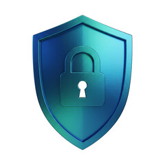 Modern metal shield with padlock representing digital security and network protection for cybersecurity solutions to keep your data safe and secure online