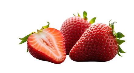 Fresh ripe strawberries grouped together one cut open showing seeds delicious sweet fruit illustration
