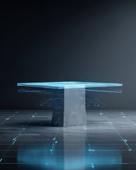 Futuristic marble podium blue data display technology showcase stage