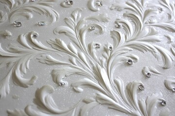 Ornate White Floral Pattern with Crystals