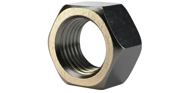 Hexagonal nut fastener with yellow zinc plating for secure assembly and industrial applications illustration