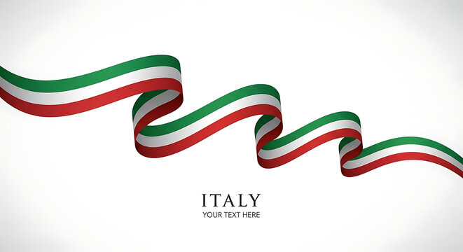 Waving italian tricolore flag ribbon against a clean white background with subtle shadows