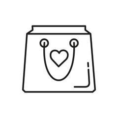 A black outline of a shopping bag with a heart inside the handle