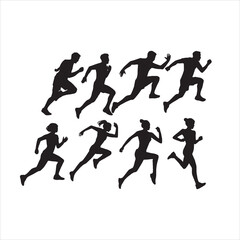 set silhouettes of people running pose illustration