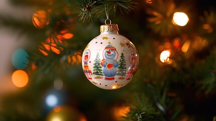 Christmas Baubles with Snowman. Christmas Decoration on the Christmas tree. Selective focus. Holiday. Christmas Baubles. Christmas. Merry Christmas Concept. New Year. Happy New Year Concept.