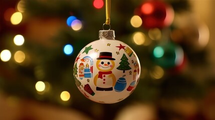 Christmas Baubles with Snowman. Christmas Decoration on the Christmas tree. Selective focus. Holiday. Christmas Baubles. Christmas. Merry Christmas Concept. New Year. Happy New Year Concept.