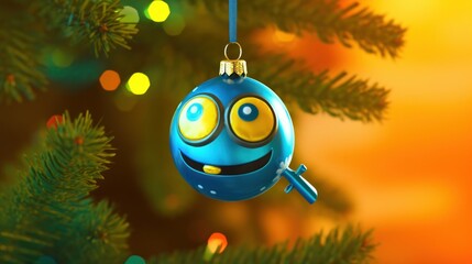 Funny Christmas ball with smiley face. Christmas Baubles. Christmas. Merry Christmas Concept. Happy New Year Concept.