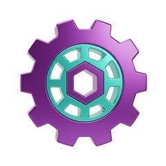 Modern 3D render of a purple gear with teal center, ideal for technology startups, engineering firms, and innovative businesses seeking a futuristic aesthetic