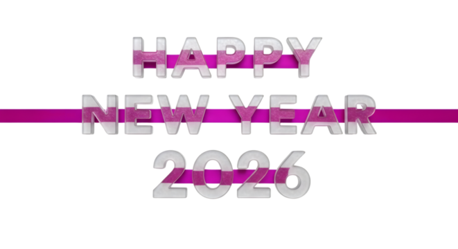 Happy new year 2026 text isolated on transparent background