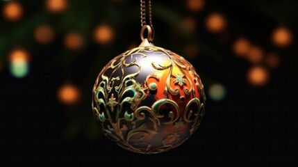 Christmas tree decoration with baubles and lights bokeh background. Christmas Baubles. Christmas. Merry Christmas Concept. Happy New Year Concept.