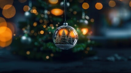 Christmas tree decoration with baubles and lights bokeh background. Christmas Baubles. Christmas. Merry Christmas Concept. Happy New Year Concept.